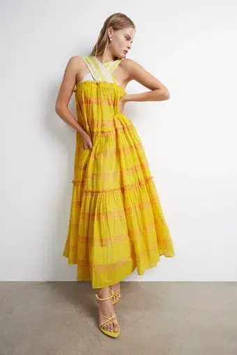 Aje Wilderness Tiered Maxi Dress Yellow Size AU 6 / US 2
