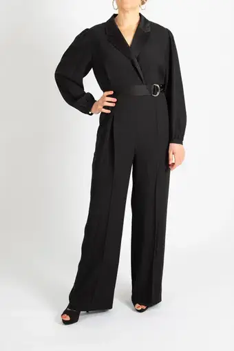 Hugo Boss Tonal Silken Trims Crepe Jumpsuit Black Size 10