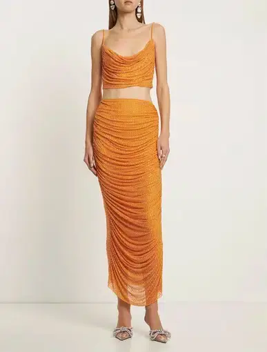 Self-portrait Hotfix Mesh Top & Midi Skirt Orange Size AU 8