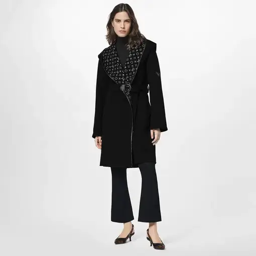 Louis Vuitton Hooded Wrap Coat Black Size AU 8