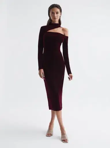 Reiss Tatiana Velvet Cut-out Shoulder Dress Black Size AU 6