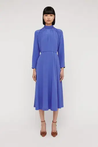 Scanlan Theodore Silk Gather Neck Dress Blue Size 8
