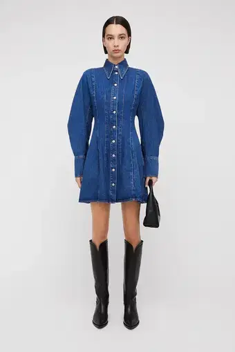 Scanlan Theodore Denim Cocoon Sleeve Mini Dress Blue Size AU 10