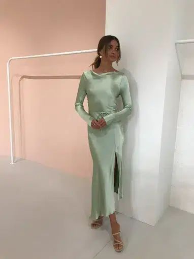 Bec & Bridge Crest Long-sleeve Midi Dress Peppermint Green Size AU 8