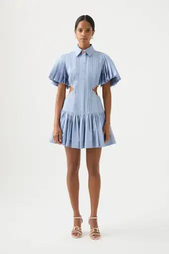 Aje Mythos Pearl Waist Mini Dress Steel Blue Size 8