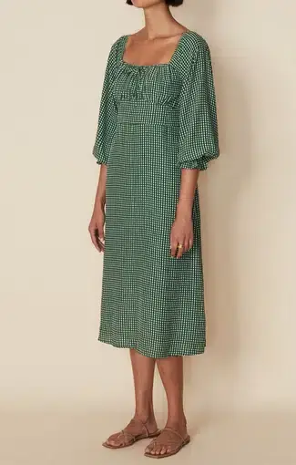 Faithfull The Brand Bennete Midi Dress Green Gingham Check Size 12