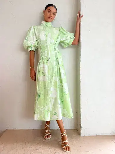 Leo Lin Anneke Drawstring Midi Dress Green Size 12
