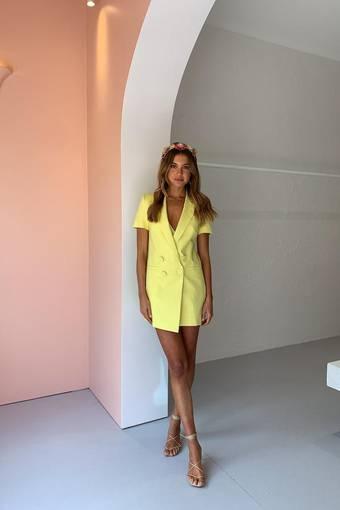 Eden Structured Blazer Dress (Neon Yellow)
