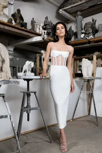 Rasario Crepe Corset Midi Dress White Size 6