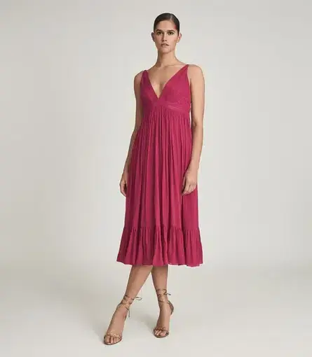 Reiss Women's Marie Textured Fabric Dress Pink Size 10