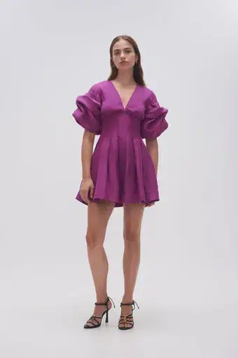 Aje Adelie Puff Sleeve Mini Dress Purple Size 8