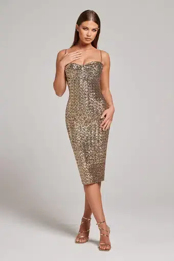 Nadine Merabi Nina Gold Dress Sequin Size 6