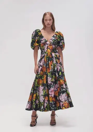 Aje Gabrielle Plunge Midi Dress Midnight Floral Size 14 / XL