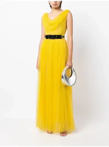 Leo Lin Juno Draped Floor Length Dress Yellow Size AU 12