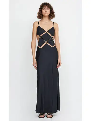 Bec & Bridge Diamond Days Strap Maxi Dress Black Size AU 6