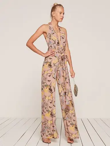 Reformation Lenore Jumpsuit Blush with Conga Print Small / AU 6