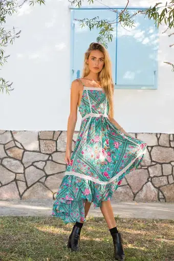 Spell Turquoise Babushka Midi Dress Size S/AU 8