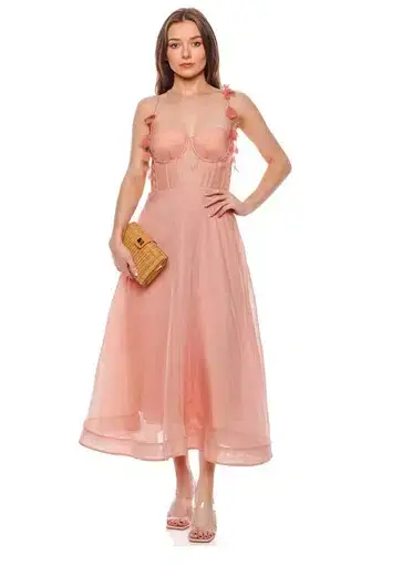 Zimmermann The Wonderland Midi Corset Dress in Dusty Pink Size 0/ AU 8