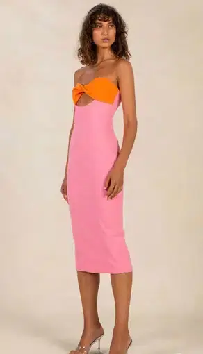 Misha Collection Antonella Bonded Crepe Midi Dress Pink/Orange Size 8