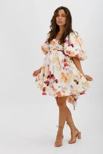 AJE Dassia Puff Sleeve Mini Dress Floral Print Size 10