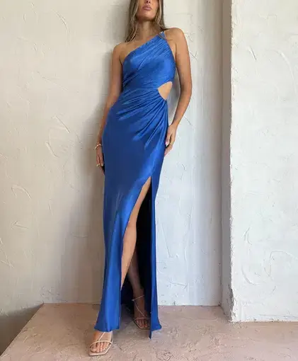 Shona Joy Oliviera Asymmetrical Gathered Maxi Dress Strong Blue Size 8 / S
