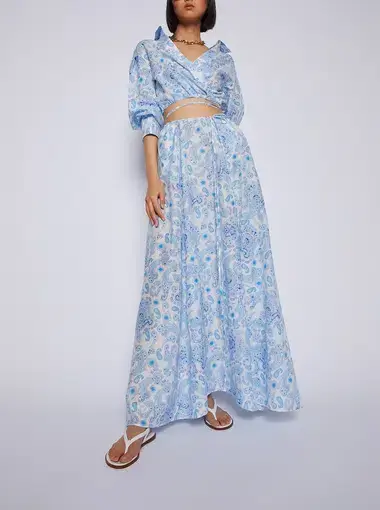 Scanlan Theodore Aztec Paisley Crop Shirt and Skirt Set in Pale Blue
