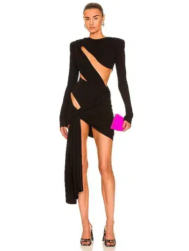 The Attico Draped Cutout Dress Black Size AU 6 