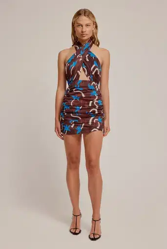 Venroy Cross Front Halter Mini Dress Print Size 6