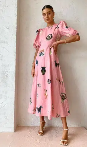 Alemais Cleo Midi Dress in Pink Size 10
