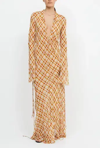 Bec & Bridge Sunflower Check Longsleeve Maxi Dress Print Size 10