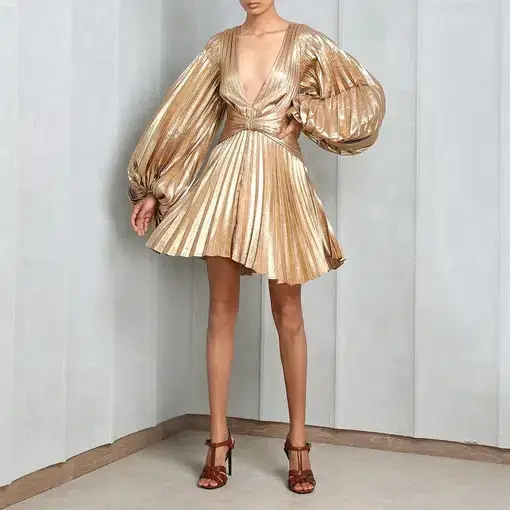 Acler Geneva Mini Dress Metallic Gold Size 6