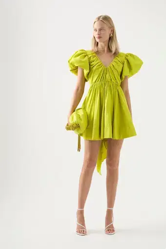 Aje Gretta Bow Back Puff Sleeve Mini Dress Green Size 10