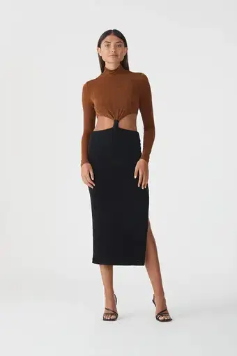 San Sloane Ninette Midi Dress Black/Brown Size AU 8