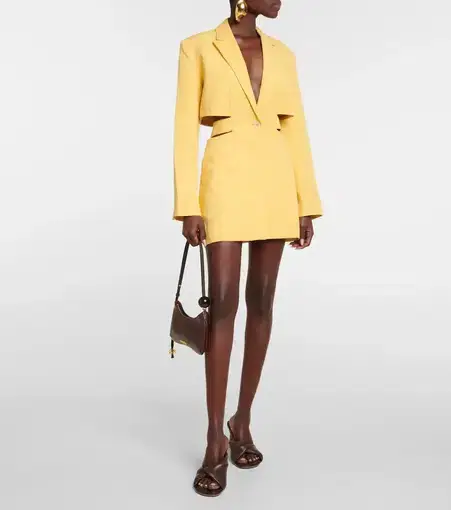 Jacquemus La Robe Bari Linen-blend Mini Dress Yellow  Size 8
