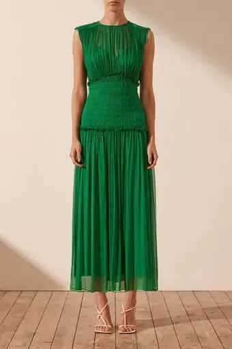 Shona Joy Malina Round Neck Midi Dress Tree Green Size 14 