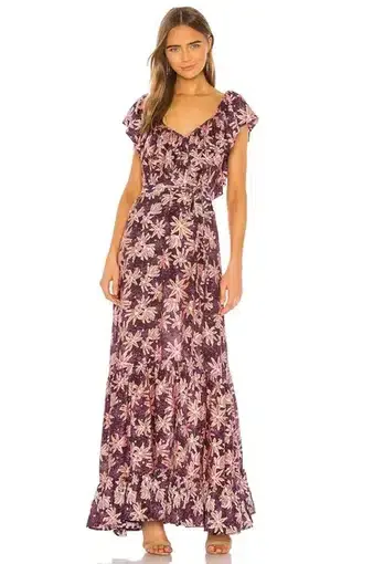 Sabina Musayev Long Dress Purple & Pink Floral Print Size Small / AU 8