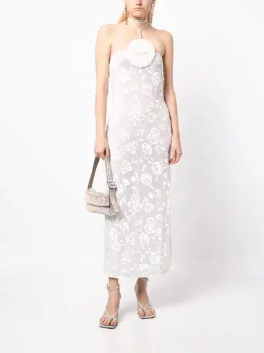 Magda Butrym Flower Applique Ivory Midi Dress White Size 34/AU 6