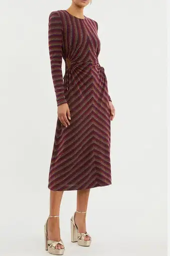 Rebecca Vallance Aisha Midi Dress Multi Stripe Size 10 