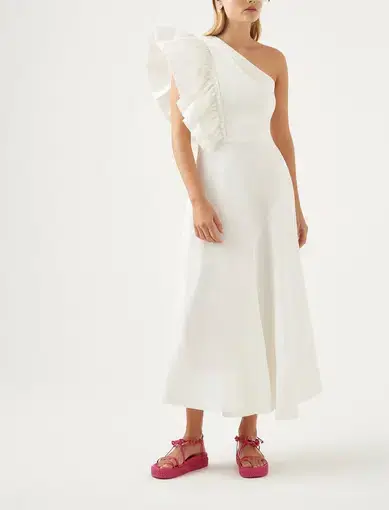 Aje Bonjour Asymmetric Midi Dress Ivory Size 12 / L