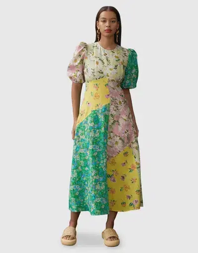 Alemais Kenzie Patchwork Midi Dress Floral Size 8 / S
