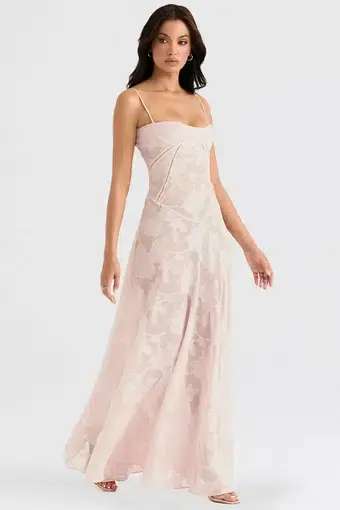 House of CB Seren Floral Lace Back Maxi Dress Blush Size S / AU 8