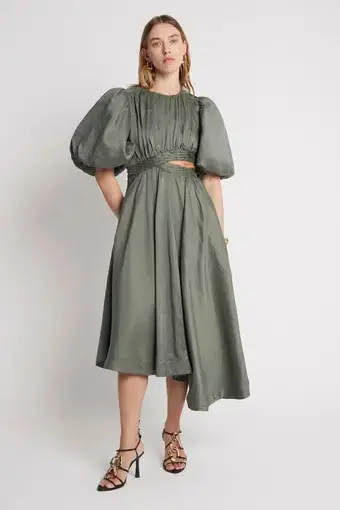 Aje Tidal Tucked Midi Dress Green Size AU 6