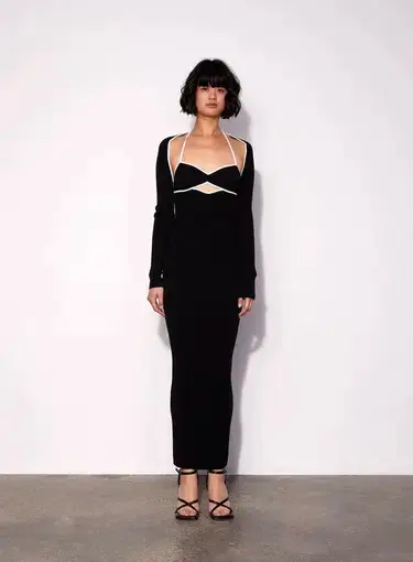 Wynn Hamlyn Palm Maxi Dress Black Size S/AU 10
