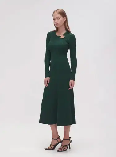 Aje Crescent Knit Midi Dress Forest Green Size 8
