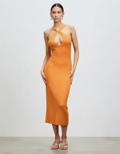 Lover Dylan Plunge Midi Dress Orange Size 8