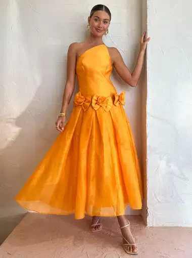 Alemais Macie One Shoulder Rosette Dress in Saffron Size 10 / M