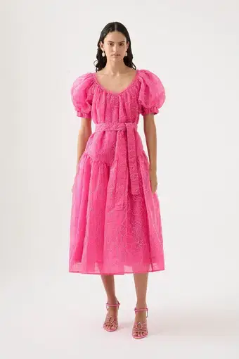 Aje Evangeline Cornelli Midi Dress Protea Pink Size 16
