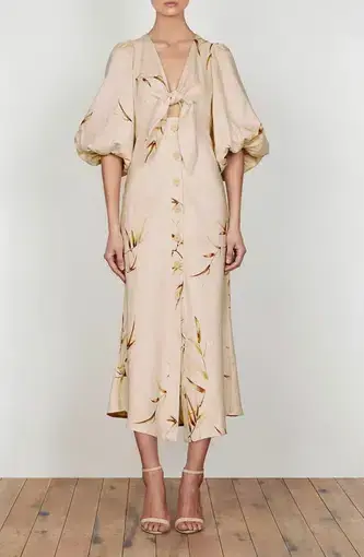 Shona joy Sundance Tie Front Linen Midi Dress Print Size 10