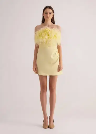 F.ILKK Feather Mini Dress Yellow Size 8