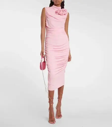 Magda Butrym Ruched Midi Dress Floral Appliqué/Pink Size 8 